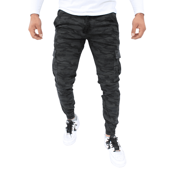 Jogger cargo de gabardina stretch John Silver Corte skinny y estampado de camuflaje gris