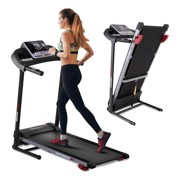 Caminadora Eléctrica Plegable SereneLife, Máquina de Ejercicio Inteligente Compacta, con Pantalla Digital, Sincronización App Bluetooth, Inclinación Manual, para Caminar, Correr, Gimnasio