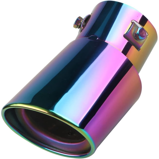 HUGFEGWE 1.5"-2" Adjustable Inlet Exhaust Tip Universal Stainless Steel Exhaust Muffler Tip Pipe Car Oval Rear Exhaust Curved Tail Pipe Muffler Modification Rainbow Colors CA919-123519
