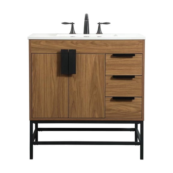 Elegant Decor Eugene 32" Aluminum MDF Single Bathroom Vanity in Walnut Brown