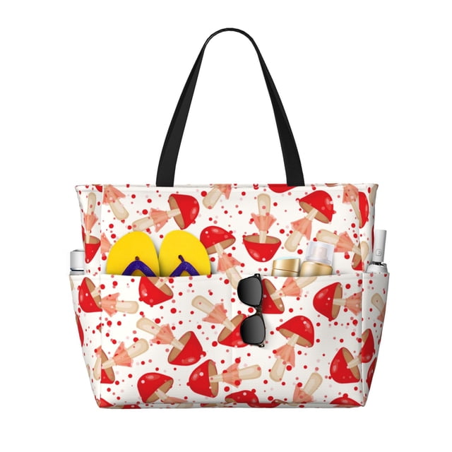 Fotbe Cute Mushroom Bolsa de Viaje para Playa - Resistente al Agua, Bolsa Tote de Gran Capacidad y Ligera con 7 Bolsillos para Mujeres y Hombres