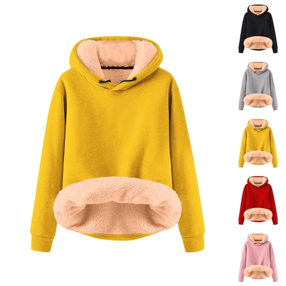 Kids Lined Hoodie Plain Long Sleeve Winter Heavyweight Warm Hooded Sweatshirt for Boys Girls Pullover Tops