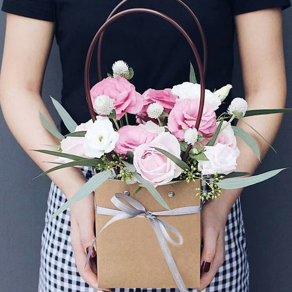 GOOHOCHY 7-Piece Valentine's Day Gift Bag Set Durable Fashion Flower Box with Chic Handheld Bags