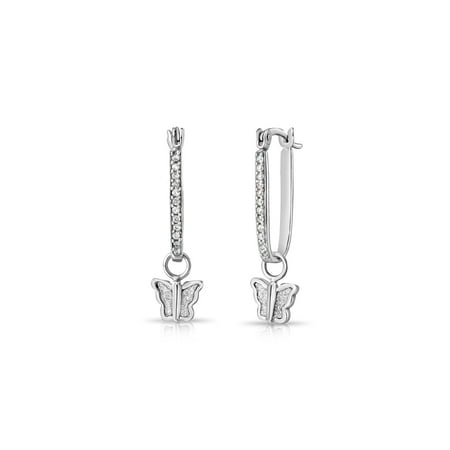 Tilo Jewelry .925 Sterling Silver Glitter Butterfly Oval Hoop Earrings with Cubic Zirconia CZ Stones for Women & Unisex