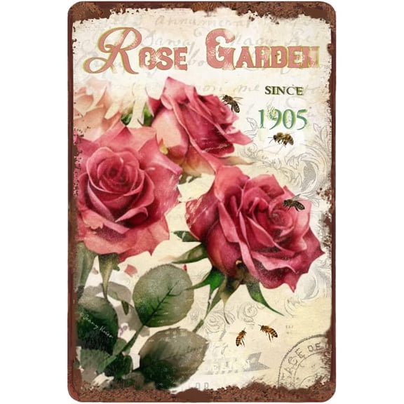 Funny Vintage Tin Sign Farmhouse Wall Decor Shabby Chic Rose Flower Rustic Garden Metal Wall Plaque for Bar Home Cafe Shop 12x8 Inches