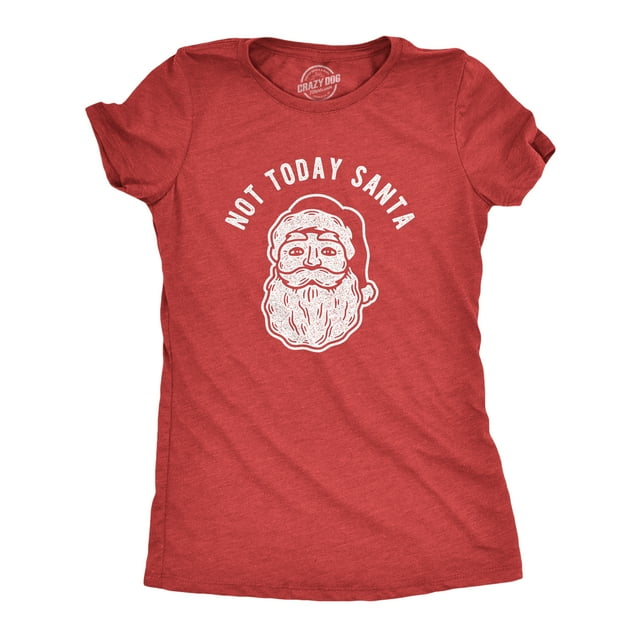 Womens Not Today Santa T Shirt Funny Christmas Party Holiday Graphic Tee (Heather Red) - L
