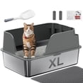 thumbnail image 1 of Caja de arena para gatos de acero inoxidable XL extra grande con tapa gris, 1 of 7