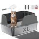 thumbnail image 1 of Caja de arena para gatos de acero inoxidable XL extra grande con tapa gris, 1 of 7