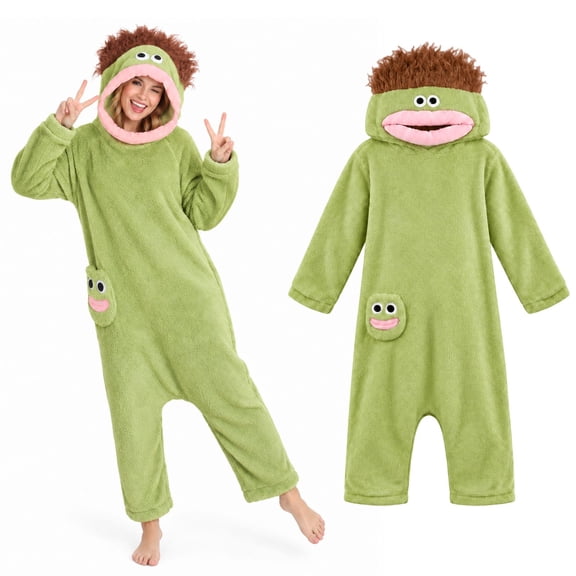 GOBWCOT Adult Big Mouth Monster Costume for Adults, Hooded Onesie Pajamas Loungewear for Halloween Cosplay Party Dress-Up