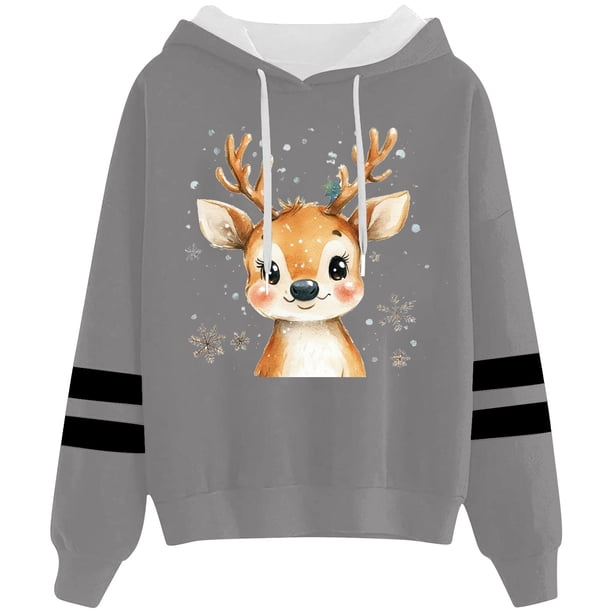 WILLBEST Sudadera Oversize para Mujer con Estampado Navideño Informal y Cordón Ajustable Grande