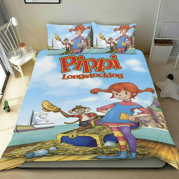 Pippi Longstocking-themed Bed Sheet Set Three Piece Set Comfortable And Skin Friendly Unique Design Home Decor Gifts For Family Friends fans54''x79''（135cm*200cm）