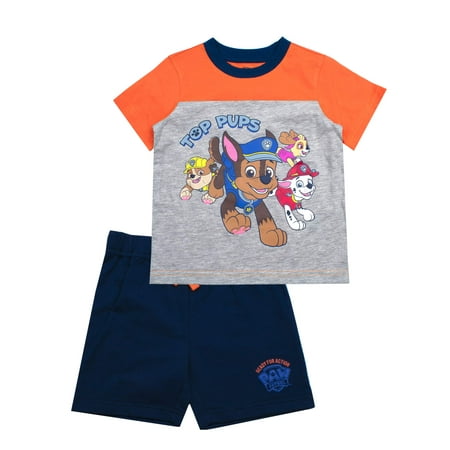 Paw Patrol Short Sleeve Top Pups Character Tee and French Terry Shorts Set, 2-Piece Outfit Set (Little Boys)