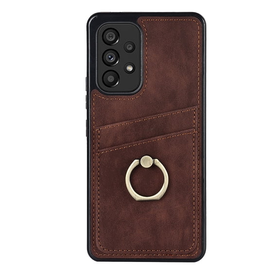 PU Leather Case for Samsung Galaxy A33 5G 6.4 Inch with Card Slots Ring Holder Kickstand Phone Cover, Soft TPU Shockproof Anti-Drop Slim Fit Protective Case for Samsung Galaxy A33 5G,Coffee