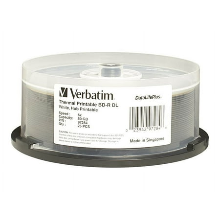 UPC: 0023942972846 | Verbatim 50GB 6X BD-R DL Thermal Printable 25 Packs Spindle Disc Model 97284