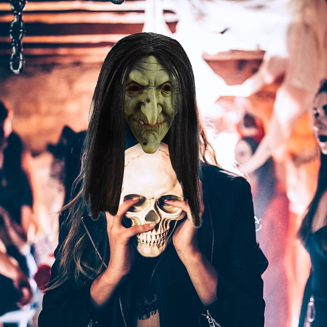 Xihbxyly Máscara de Bruja Anciana, Diseño de Cara Verde, Aspecto Realista y Espeluznante, Látex Ecológico, Ajuste Cómodo, Versátil para Halloween, Mascaradas, Navidad, Talla Única.
