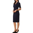 thumbnail image 4 of Vestido ajustado de mujer Inspire Chic con escote en V, mangas cortas, vestido midi bodycon para el trabajo, azul oscuro, talla XL, 4 of 6