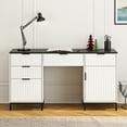 thumbnail image 2 of Joyyskill Fluted Executive Desk with File Drawer, 55" Large Computer Desk with Storage and Charging Station, Modern Wooden Home Office Desk White, 2 of 6