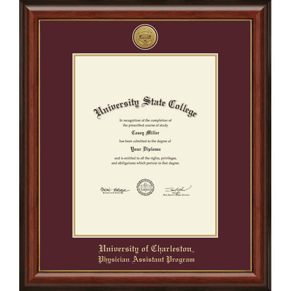 University of Charleston Physician Assistant Program Diploma Frame, Document Size 11" x 14"