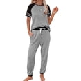thumbnail image 2 of CNKOO Ensembles de Détente Femmes Pyjama Femmes Pantalons Femmes Patchwork Manches Courtes Col Rond Chandail Loisirs Hauts + Ensemble, 2 of 5