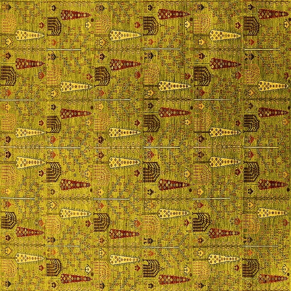 Ahgly Company Indoor Square Oriental Yellow Industrial Area Rugs, 8' Square