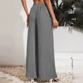 thumbnail image 3 of Women Pants Wide Leg Drawstring High Waist Pure Color Breathable Loose Long Trousers Grey L, 3 of 5
