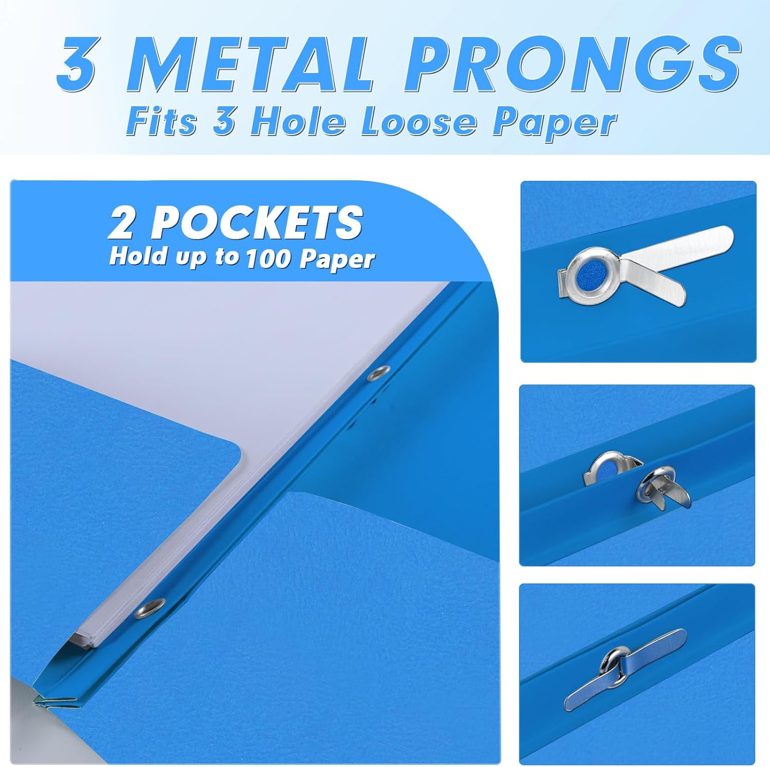 Two Pocket Folders, 30 Pack with Prongs, Letter Size, Lightblue