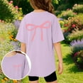 thumbnail image 2 of Gunia Girls Casual Short Sleeve T Shirts Kids Summer Tops Cute Bow Graphic Crewneck Basic Toddler Tees Tshirts Purple, 2 of 6