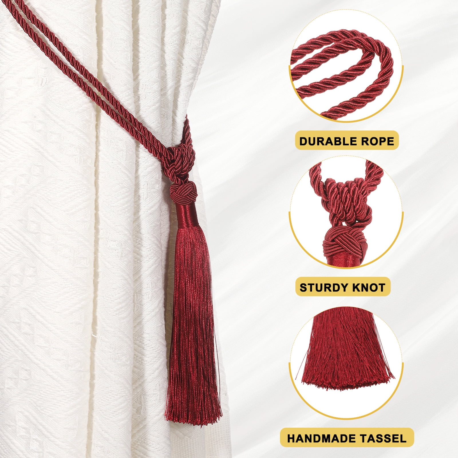 Unique Bargains Handmade Elegant Curtain Tiebacks Tassel Home Decor Dark Red 2 Pcs