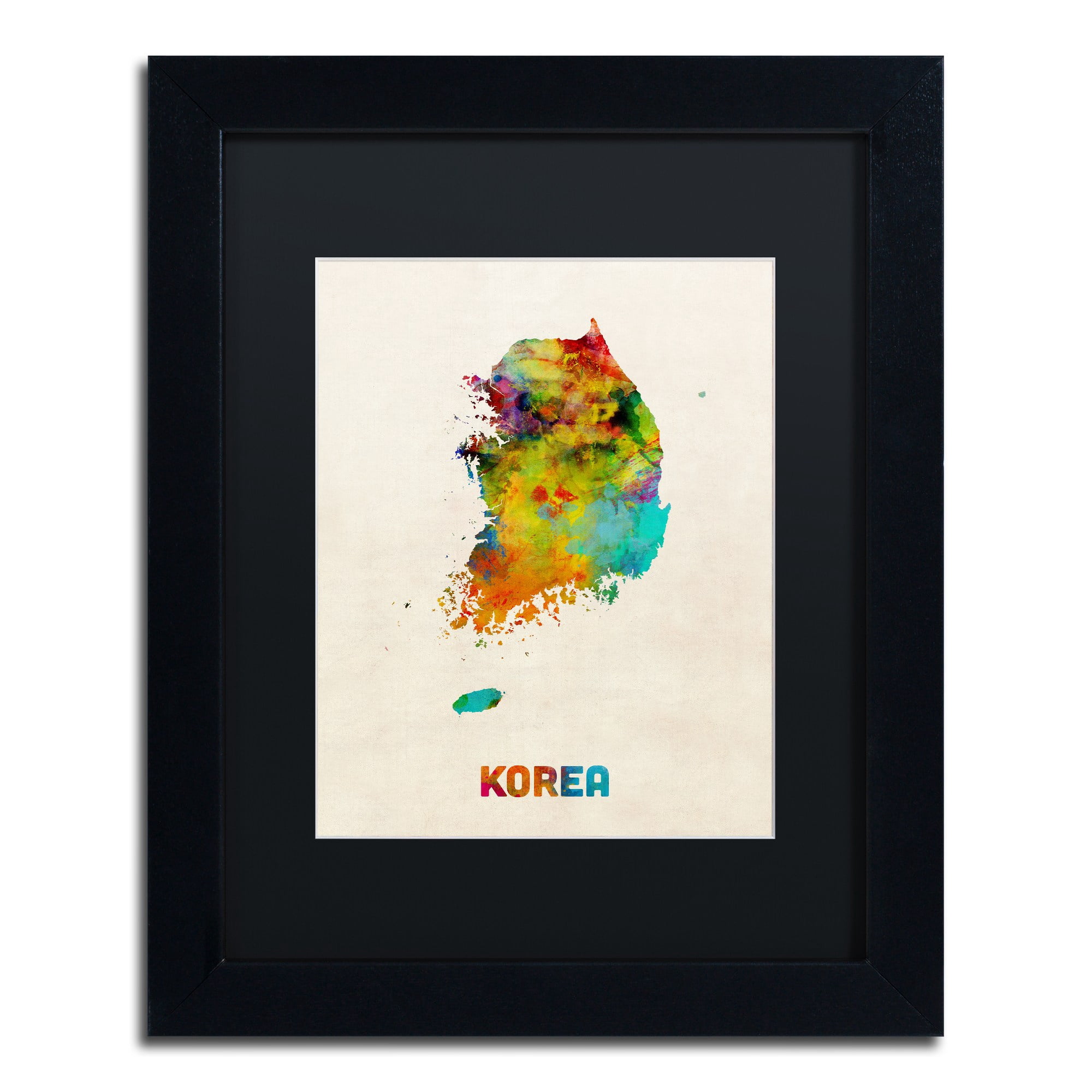Trademark Fine Art ''Korea Watercolor Map'' by Michael Tompsett 16" x 20" Black Matted Black Frame (MT0736-B1620BMF)