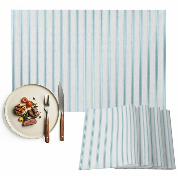 Placemats Set of 6, Teal Stripes Place Mats Simple Style Tablemats Washable Placemat Table Decoration for Kitchen Table Dinner Party Home Decor Indoor Outdoor 13x19 Inch