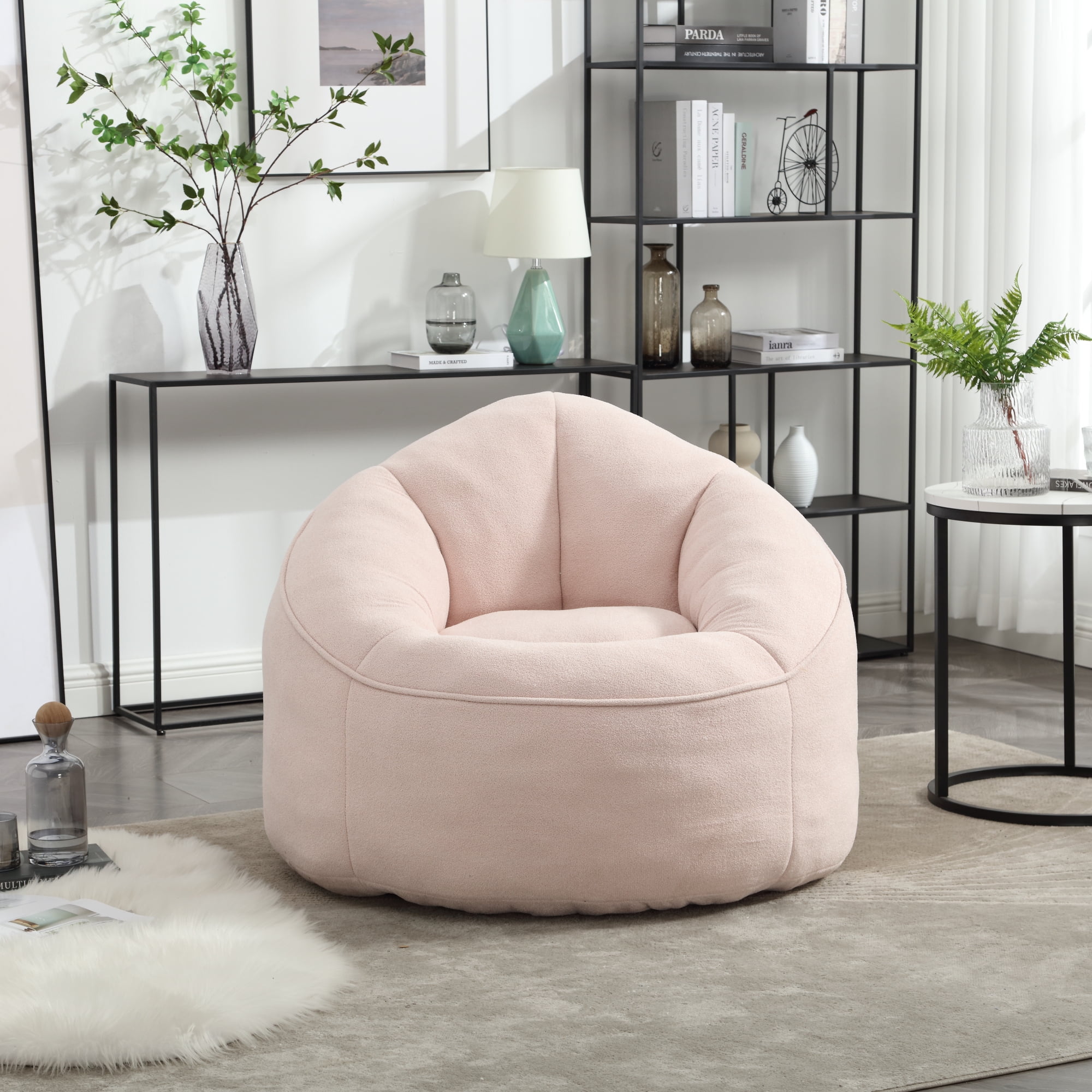 Rstll Bean Bag Sofa Chair for Adults, High Density Foam Filled Lazy Sofa with Footrest, Compressed Packaging Soft Padded Lounge Chair,Pink