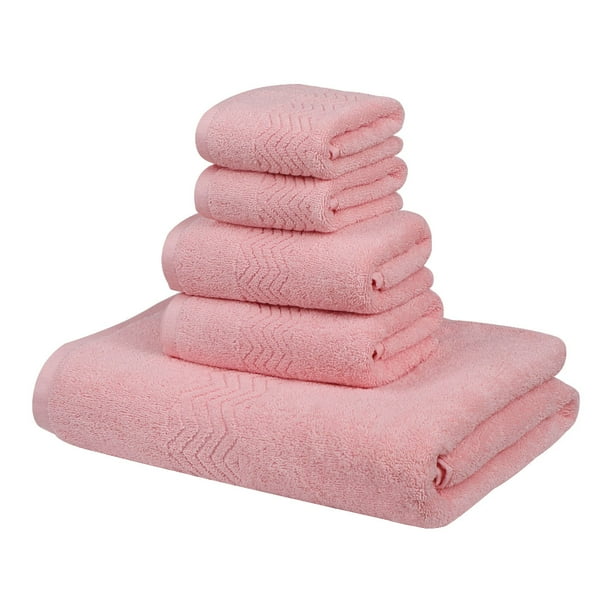 Unique Bargains 100 Cotton Absorbent Bath Towel Set of 5 Pink