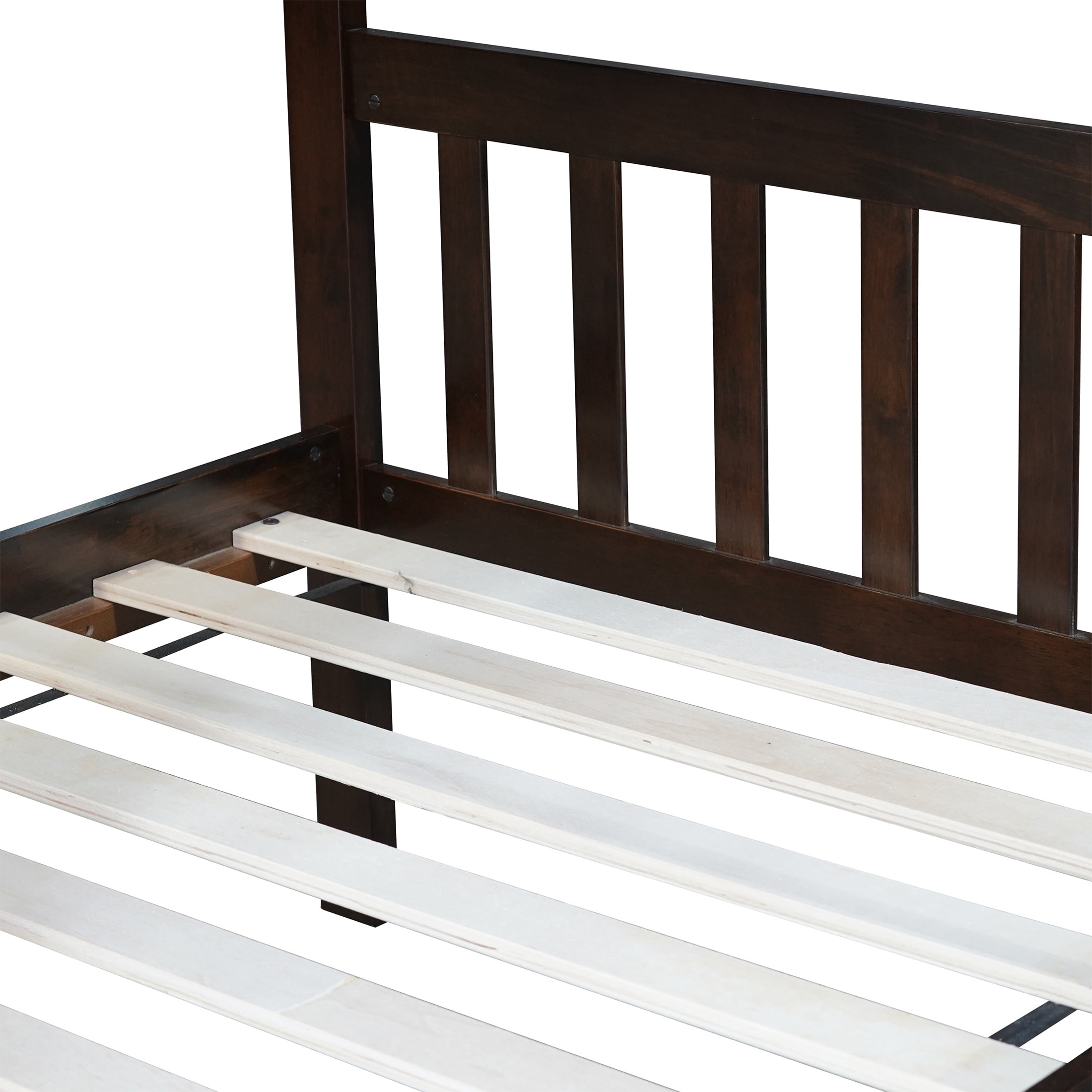 PORKISS Bunk Bed with Trundle, Twin Over Twin Bunk Bed Frame Can Convertible 2 Platform Bed, Wood Bunk Bed Built-in Ladder for Kids Teens Adults, Espresso