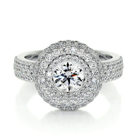 Bella Jewel Round Cut Brilliant 1.2 Ct Diamond Ring for Her - Wedding Ring - 14K White Gold Plated Diamond Ring - Engagement Wedding Diamond Ring - Halo Diamond Ring - Halo Diamond Ring