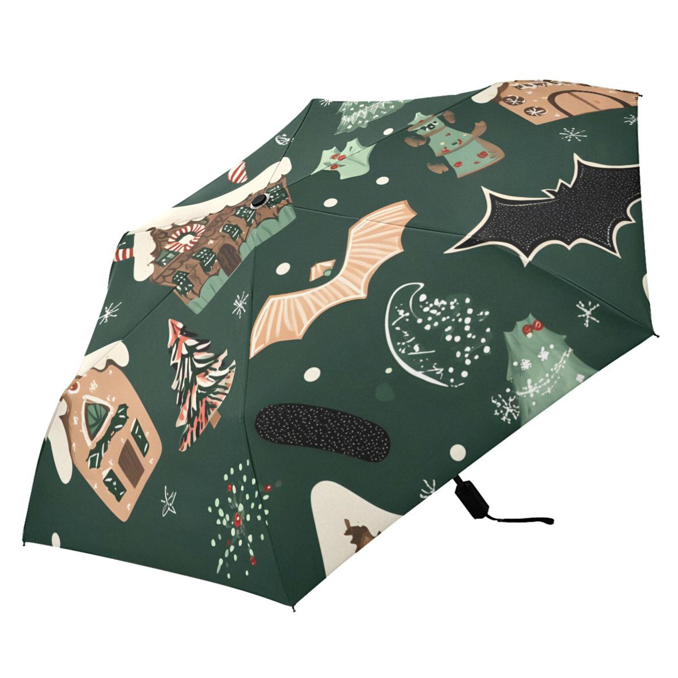ALAZA Bat House Christmas UPF 50+ Compact Folding Umbrella for Rain Travel Umbrella Packable