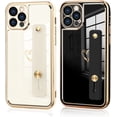 thumbnail image 5 of Designed for iPhone 13 Pro Case with Wrist Strap Loop Luxury Love Heart Plating Gold Bumper Phone Cover Wristband Kickstand Full Body Protective Slim Case for Women-Black, 5 of 12