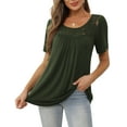 thumbnail image 3 of a.Jesdani Womens Tops Plus Size Short Sleeve Army Green Shirts Lace Pleated Tunic Tops 3XL, 3 of 8