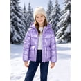 thumbnail image 2 of Lanbubble Girls Shiny Puffer Jacket Hooded Winter Coat Warm Outerwear for Kids 7-14Y, 2 of 8