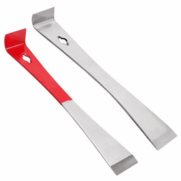 ABCISI 2 Pcs Trim Puller Tool Set, Stainless Steel Pry Bar Scrapers with Nail Puller, 10.23 and 9.25 in Flat Bars for Baseboard Removal, Prying, Scraping and Woodworking,red silver silver