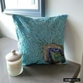thumbnail image 6 of The HomeCentric Cushion Cover Custom, Aqua Blue Decorative Throw Pillow Covers Pack of 2, 16x16 inch (40x40 cm) Silk Throw Pillows For Couch, Birds, Peacock Feather, Art Deco, Beaded, - Peacock Grace, 6 of 10