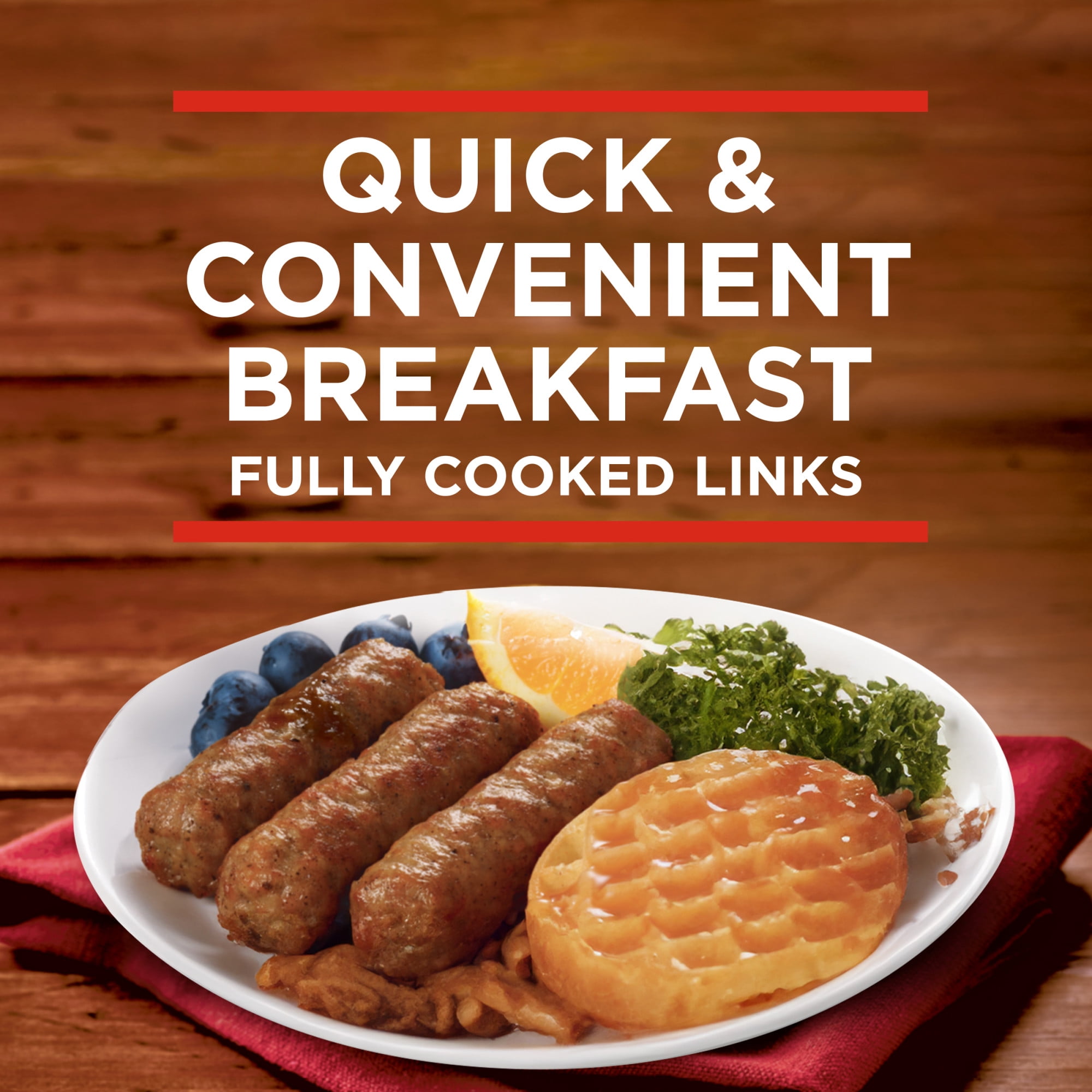 Banquet Brown'N Serve Vermont Maple Fully Cooked Sausage Links, 6g Protein per Serving, Frozen Breakfast, 6.4 oz.
