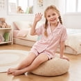 thumbnail image 5 of NIPAXO Girls Pajamas Set Short Sleeve Button-Down Silk Satin Sleepwear with White Piping for Toddler and Kids, 5 of 8