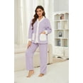 thumbnail image 4 of HEARTNICE Women's Fleece Pajama Set, Cozy Plush Lounge Sleepwear Jacquard Pjs set,(Lavender+White,L), 4 of 5