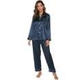 thumbnail image 5 of Silk Satin Pajama Set for Women - Long Sleeve Soft Button Down Loungewear Nightwear Pjs Sleepwear,Valentine's Day Gift for Her,Two-Piece Pajamas Set,M, 5 of 10