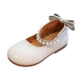 thumbnail image 2 of Girls' Pearl Bow Princess Shoes, Non-Slip Soft Sole Mary Janes, Perfect for Parties, Weddings, and Daily Outings White 8-8.5 Years, 2 of 9