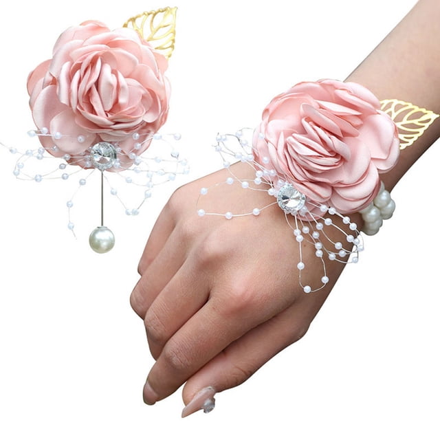 Conjunto de ramillete y boutonniere de novia en color burdeos y rojo con flores para la mano de la dama de honor para boda
