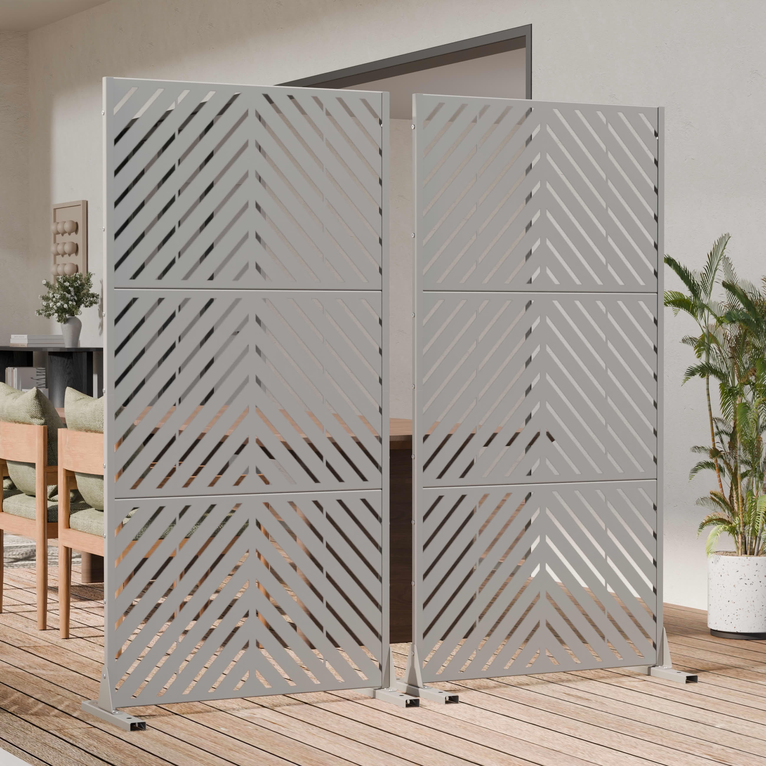 MAYEERTY Outdoor Metal Privacy Screen 6ft × 3ft Gray, 3-Panel Parallel Decorative Screen, Rust-Resistant for Patio