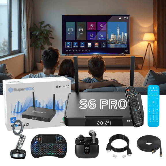 Black Super S6 Pro 32 GB Box Home Theater System Accessories Set 2026 with Remote Control&Headphones