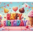 thumbnail image 3 of Colorful Design Happy Birthday Banner Whimsical Candy Theme Decorative Ice Cream for Birthday Party Kids Celebration Indoor Decor, 3 of 8