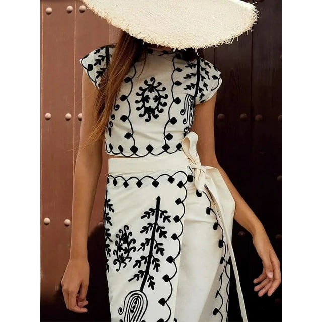 Ensemble Jupe Courte Sans Manches Imprimée Patchwork Courte Taille Haute Motif Jupes Costume Été Plage Vacances